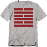 Heather gray t-shirt with the red Arashikage clan hexagram (63rd I Ching hexagram, water over fire) symbol used by Snake Eyes from G.I. Joe.