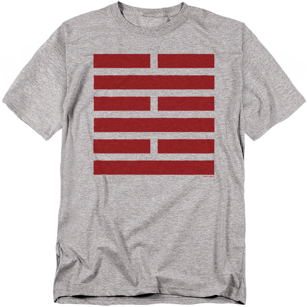 Heather gray t-shirt with the red Arashikage clan hexagram (63rd I Ching hexagram, water over fire) symbol used by Snake Eyes from G.I. Joe.