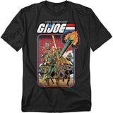 Black t-shirt featuring G.I. Joe cartoon artwork with the team in action and the logo reading “A Real American Hero.”