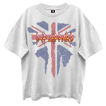White t-shirt with Def Leppard logo and Union Jack design on a white background