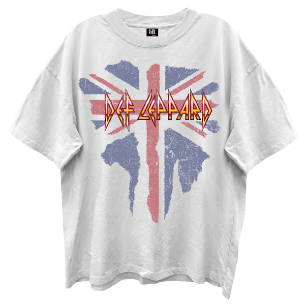 【DISCERNMENT】Britain Letters Over T-Shirt Def Leppard British Flag Logo Premium T-Shirt – Rerun the 80s