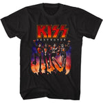 Black T-shirt featuring the KISS Destroyer album artwork with the band standing over fiery rubble.