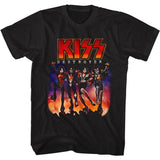 Black T-shirt featuring the KISS Destroyer album artwork with the band standing over fiery rubble.