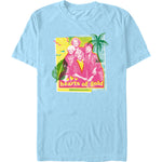Retro Golden Girls cast shirt with tropical palm tree graphics and Hearts of Gold text design