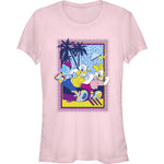Vintage style Donald Duck and Daisy Duck pastel neon Disney cartoon shirt with 1980s aesthetic
