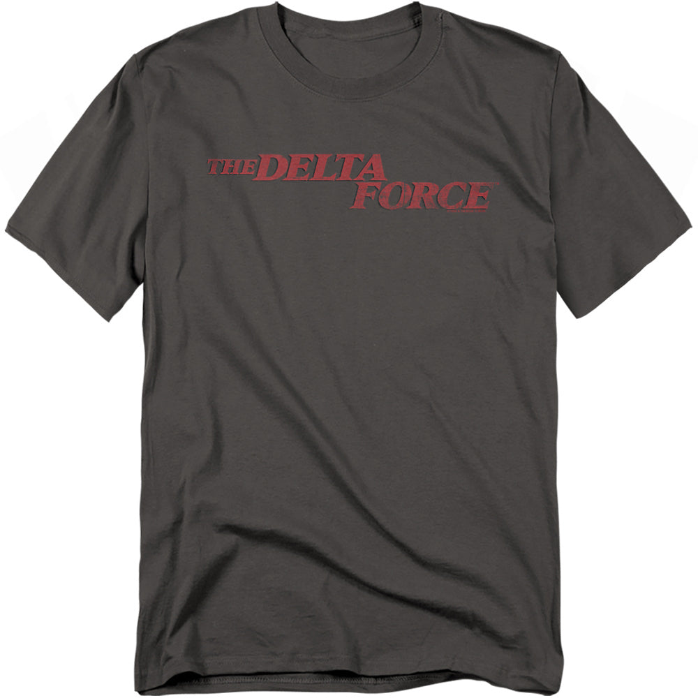 Dark gray T-shirt with distressed red “The Delta Force” logo graphic.