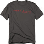 Dark gray T-shirt with distressed red “The Delta Force” logo graphic.
