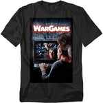 Black T-shirt featuring classic WarGames movie poster with David and Jennifer at a glowing computer screen.