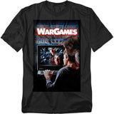 Black T-shirt featuring classic WarGames movie poster with David and Jennifer at a glowing computer screen.
