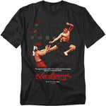Black T-shirt with Bloodsport fight scene graphic featuring Jean-Claude Van Damme mid-kick.