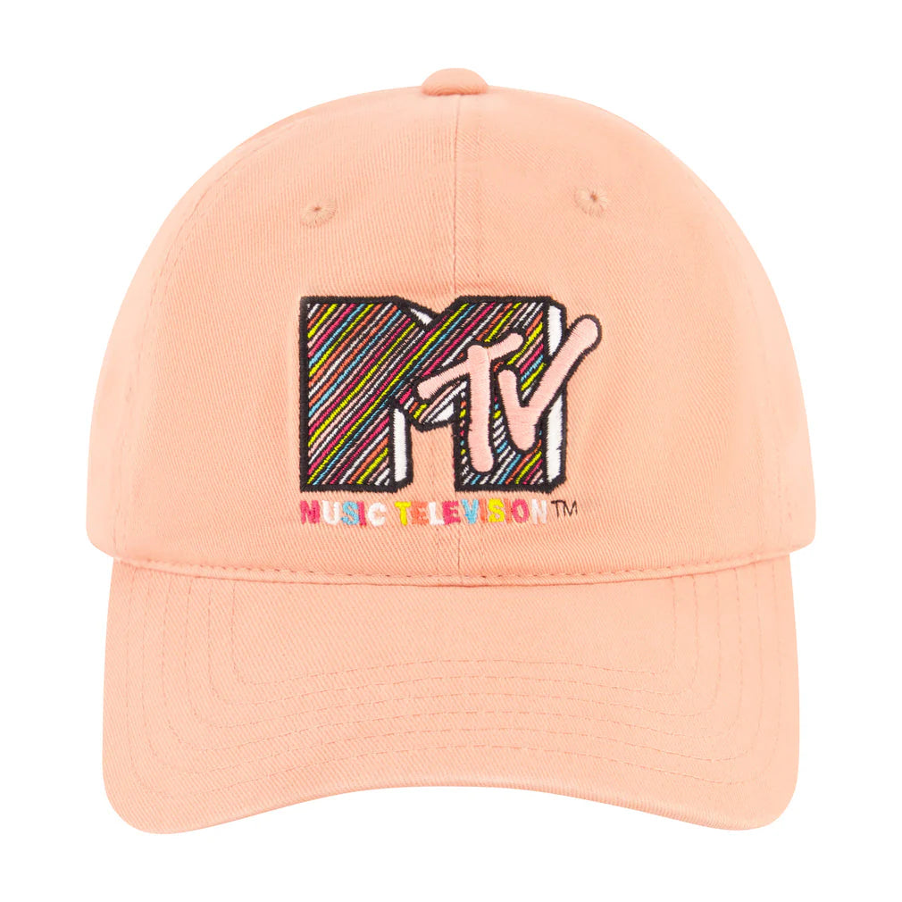 MTV Peach Diagonal Stripe Logo Dad Cap