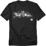 Black t-shirt with a graphic design featuring a crowd and logo on a white background