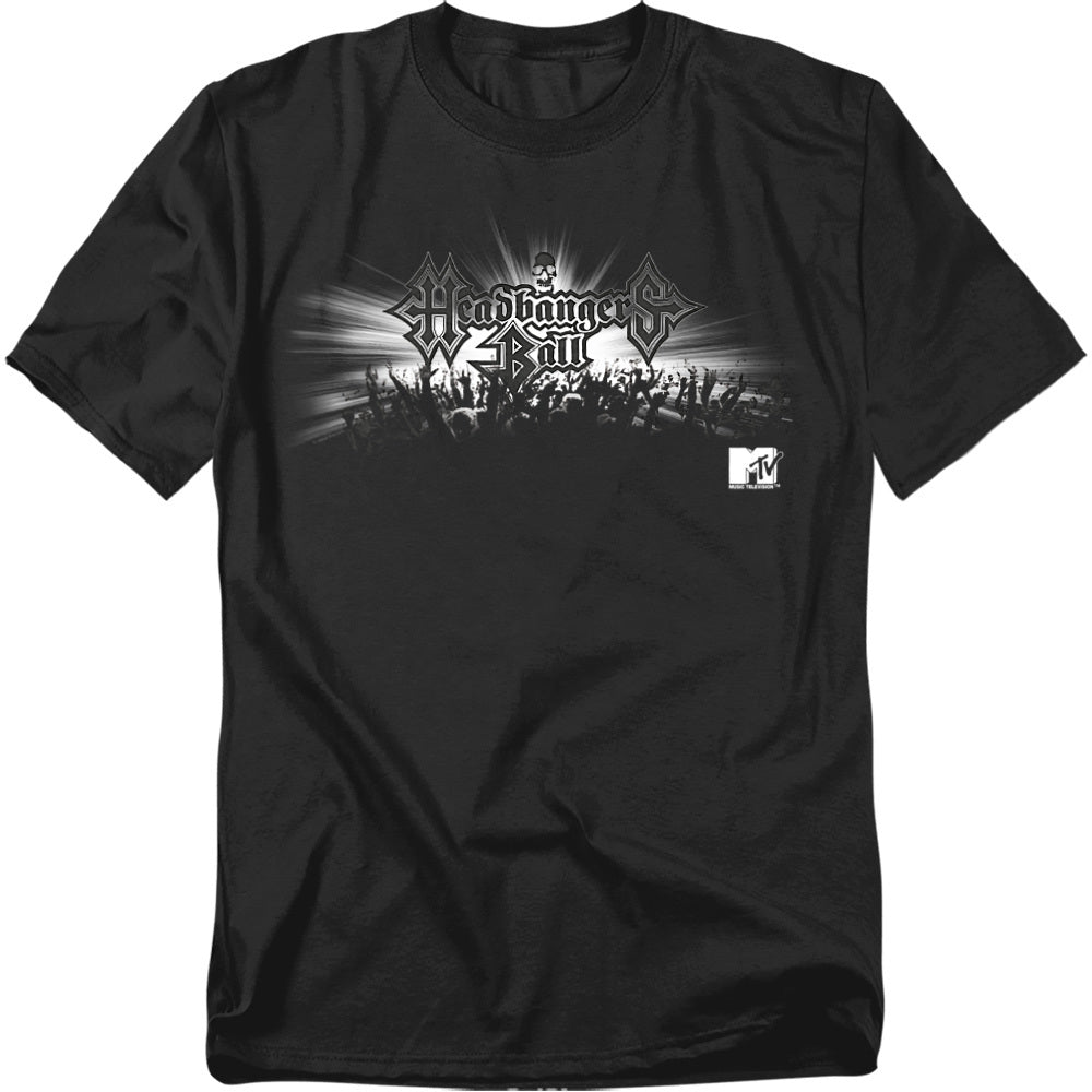 Black t-shirt with a graphic design featuring a crowd and logo on a white background