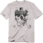 Gray t-shirt with a skull and crossbones design featuring MTV and Megadeth logos on a white background.
