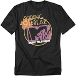 Black t-shirt with MTV logo and 'Seding Break' text on a white background