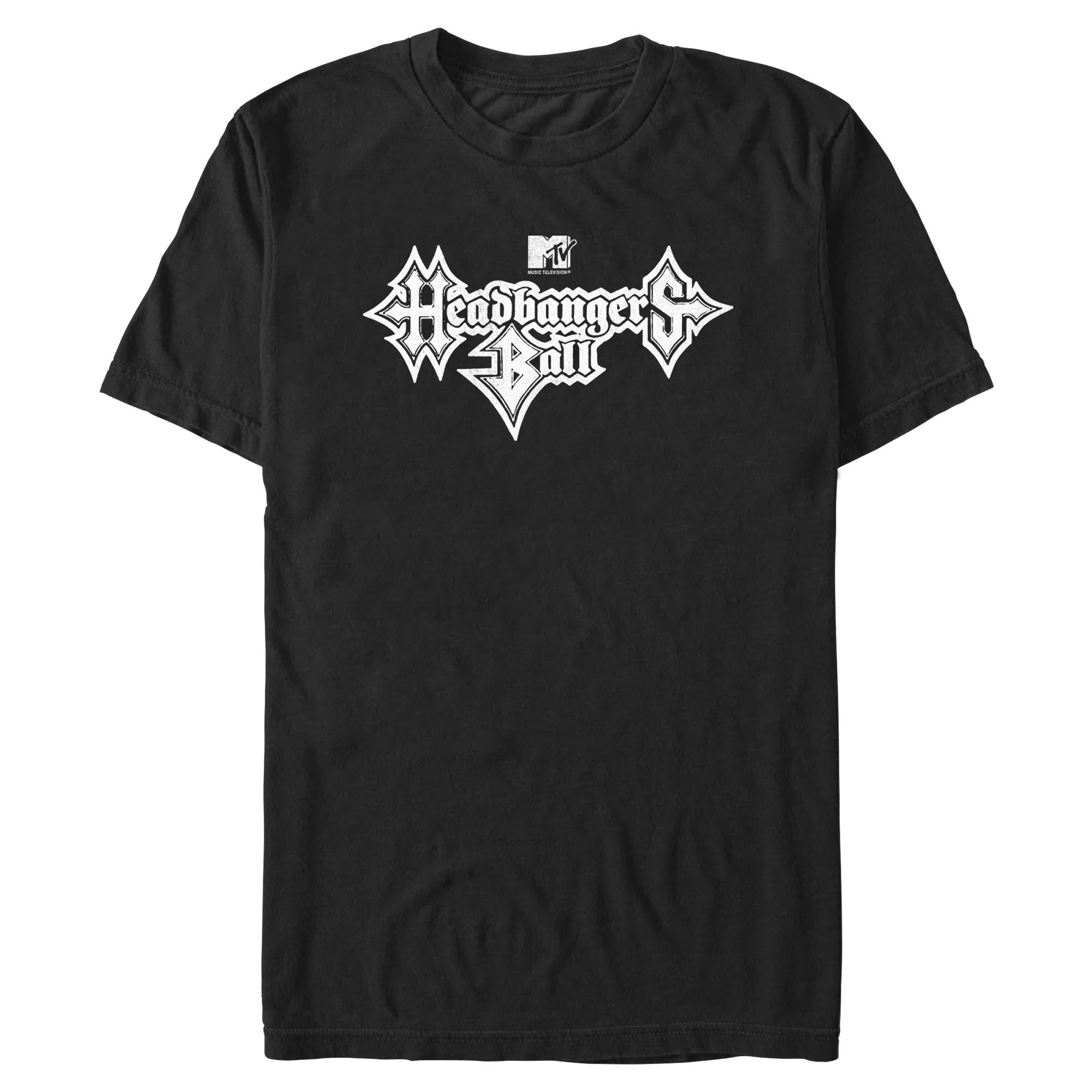 Black MTV Headbangers Ball T-shirt featuring the iconic white gothic logo graphic across the chest