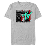 Gray t-shirt with Music Television logo on a white background