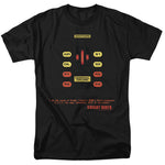 Black t-shirt featuring KITT’s dashboard interface with buttons, displays, and the Knight Rider logo at the bottom.