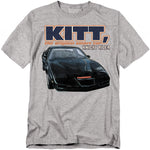 Gray Knight Rider t-shirt featuring KITT, the sleek black Trans Am car with glowing red scanner light, with large bold text reading “KITT, the original smart car” above and “Knight Rider” below.