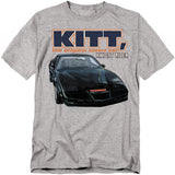 Gray Knight Rider t-shirt featuring KITT, the sleek black Trans Am car with glowing red scanner light, with large bold text reading “KITT, the original smart car” above and “Knight Rider” below.