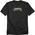 Black Teenage Mutant Ninja Turtles t-shirt featuring the classic TMNT logo in red and green lettering across the chest.