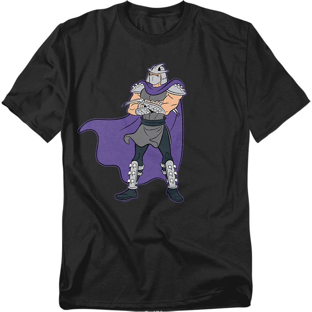 Teenage Mutant Ninja Turtles Shredder black t-shirt featuring the villain in classic cartoon armor with purple cape.