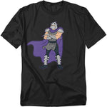 Teenage Mutant Ninja Turtles Shredder black t-shirt featuring the villain in classic cartoon armor with purple cape.