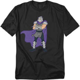Teenage Mutant Ninja Turtles Shredder black t-shirt featuring the villain in classic cartoon armor with purple cape.