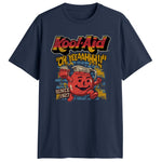 Retro distressed Kool-Aid Man graphic tee with Oh Yeahhh slogan on navy shirt