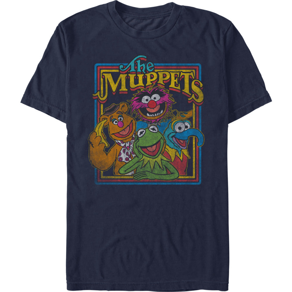 Retro distressed Muppets character graphic tee on navy blue shirt