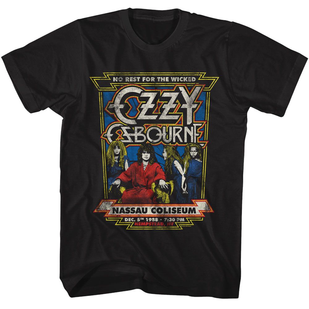Black Ozzy Osbourne No Rest for the Wicked graphic t-shirt with vintage concert poster artwork