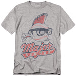 Heather gray t-shirt featuring the Major League movie baseball logo with sunglasses and a red mohawk.