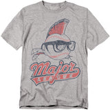 Heather gray t-shirt featuring the Major League movie baseball logo with sunglasses and a red mohawk.