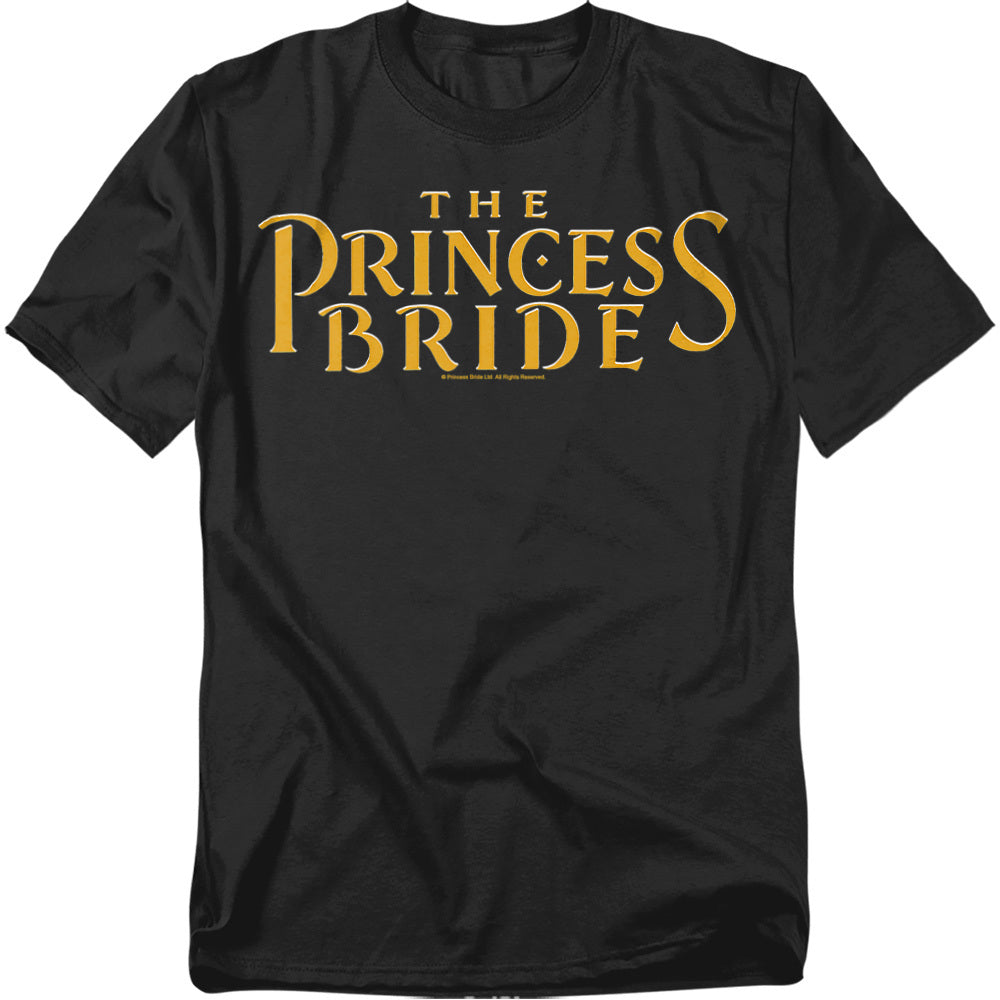 Black t-shirt with The Princess Bride movie logo printed in bold golden letters across the chest.
