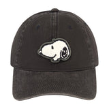 Black cap with a Snoopy patch on a white background