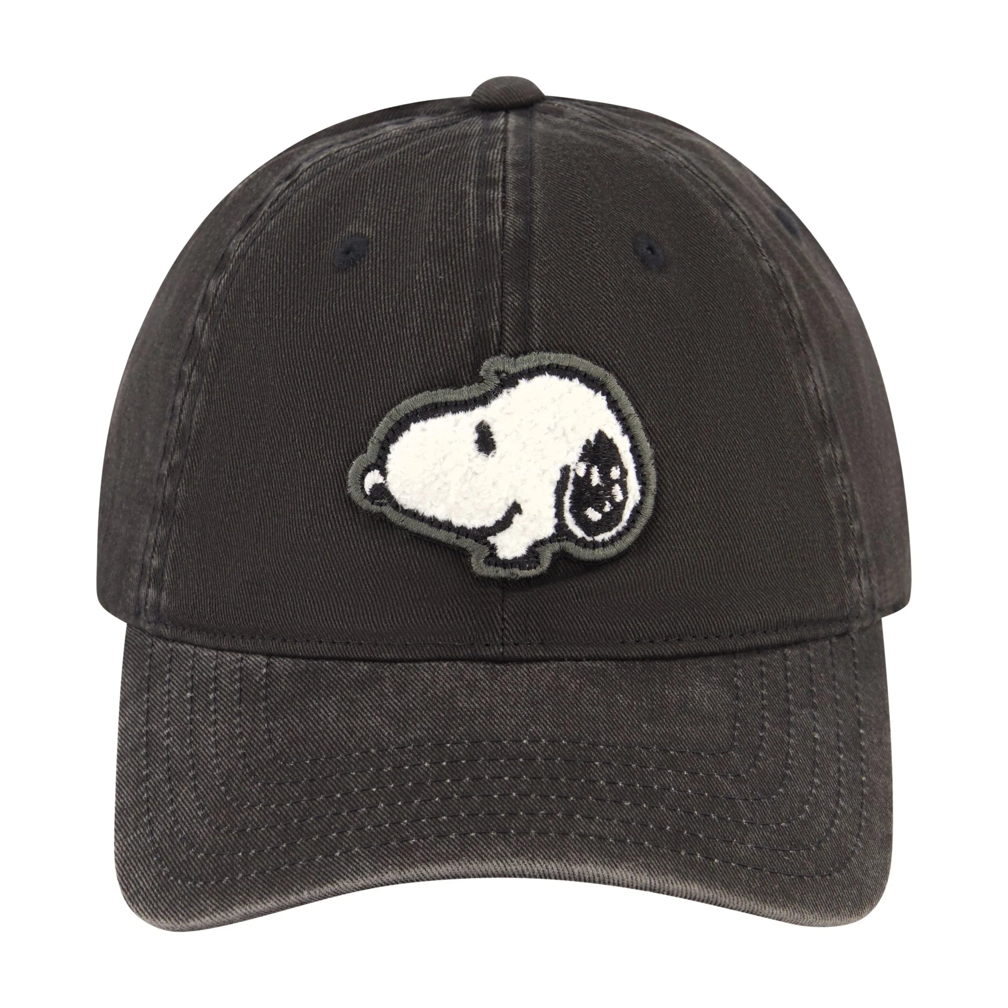 Black cap with a Snoopy patch on a white background