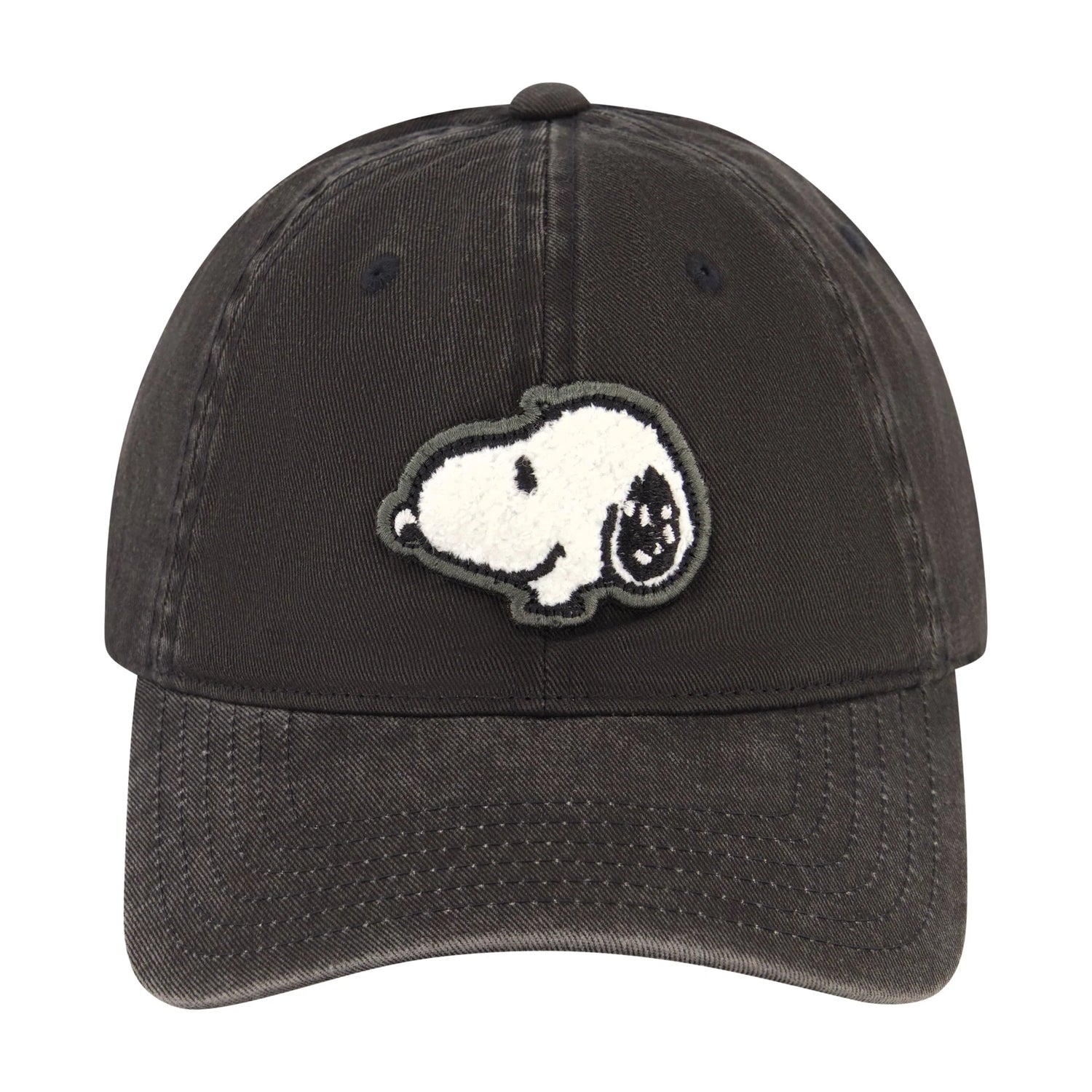 Black cap with a Snoopy patch on a white background