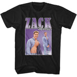 Black T-shirt featuring retro Zack Morris photo graphic from Saved by the Bell.
