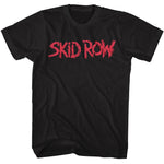 Black T-shirt featuring Skid Row’s distressed red logo across the chest.