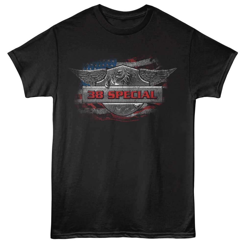 officially licensed 38 Special badge and flag band tee
