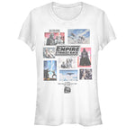 White Star Wars Empire Strikes Back collage graphic t-shirt featuring classic movie scenes and Darth Vader