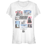 White Star Wars Empire Strikes Back collage graphic t-shirt featuring classic movie scenes and Darth Vader