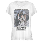 White Star Wars Empire Strikes Back graphic t-shirt featuring Han Solo Leia Luke and Chewbacca on Hoth