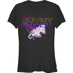 Black Star Wars Millennium Falcon graphic t-shirt with retro neon synthwave inspired artwork