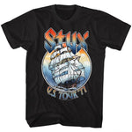 Black Styx U.S. Tour 77 graphic t-shirt featuring vintage sailing ship artwork and retro rock band design