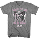 Gray t-shirt with Twisted Sister graphic and 'Come Out and Play Tour '86' text on a grey background