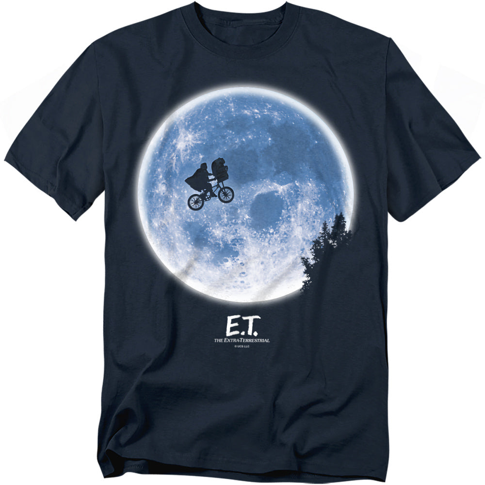 Navy blue t-shirt with E.T. graphic on a white background