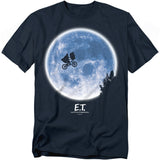 Navy blue t-shirt with E.T. graphic on a white background