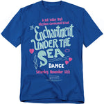 Blue t-shirt with 'Enchantment Under the Sea' text and graphics on a white background