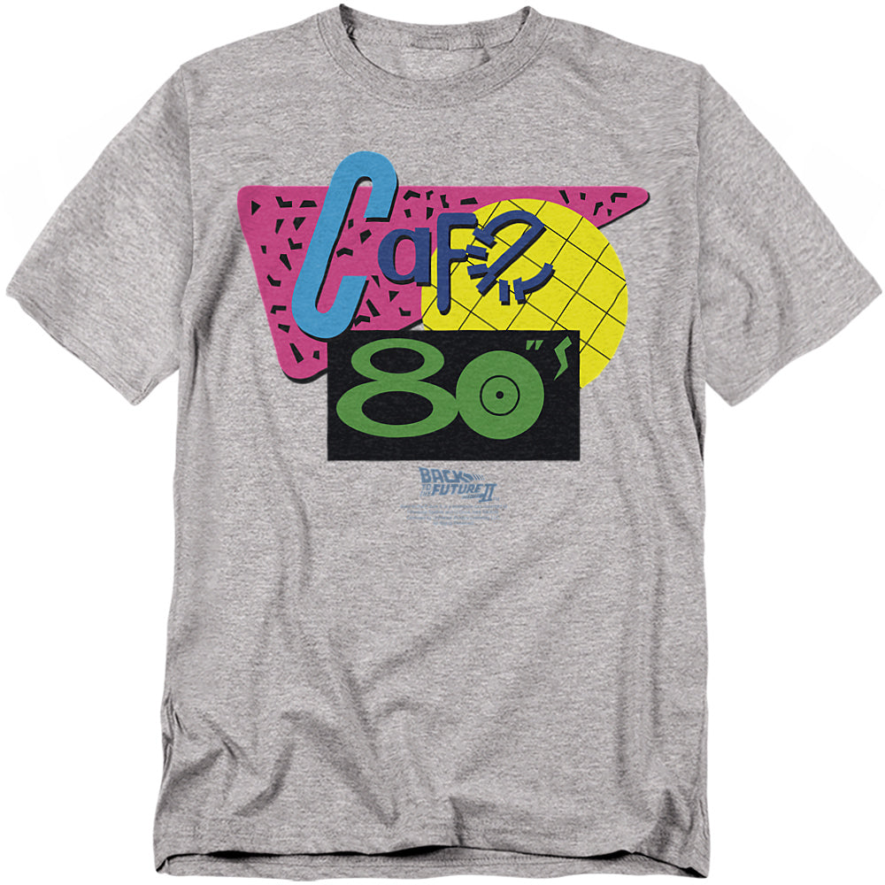 Gray t-shirt with colorful 'CaF? 80' graphic design on a white background
